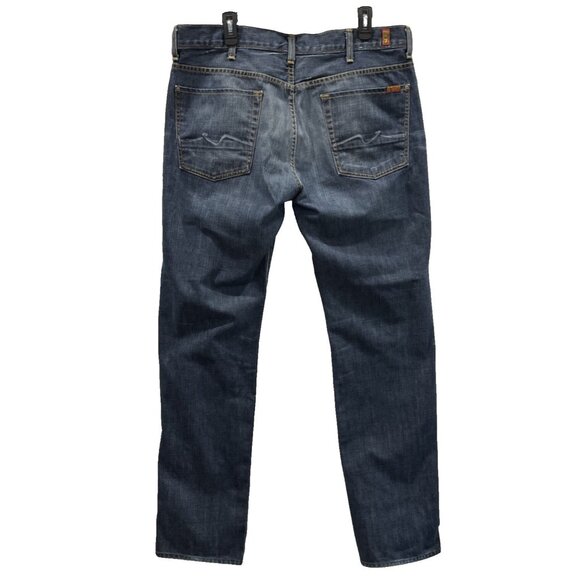7 for all Mankind Austyn Jeans Mens 38x35 Straight Leg Dark Wash Logo Distressed - Picture 3 of 10